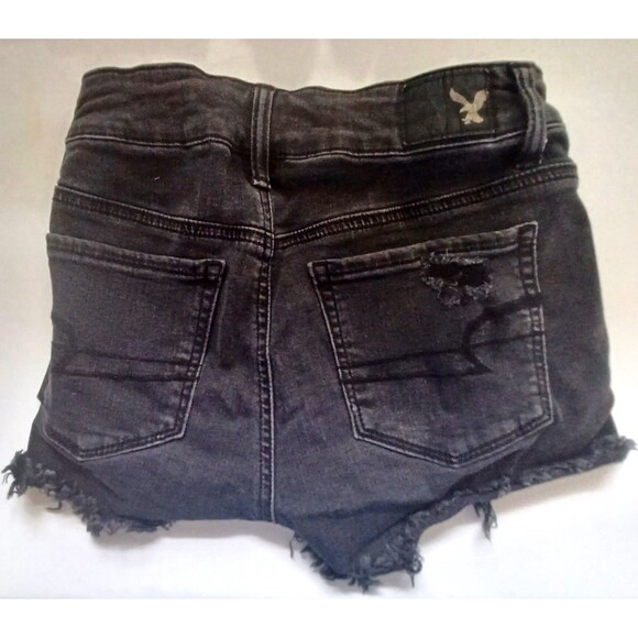 American Eagle Denim Shorts Sz 0 High Rise Shortie Distressed Thrashed Damaged - Picture 2 of 12